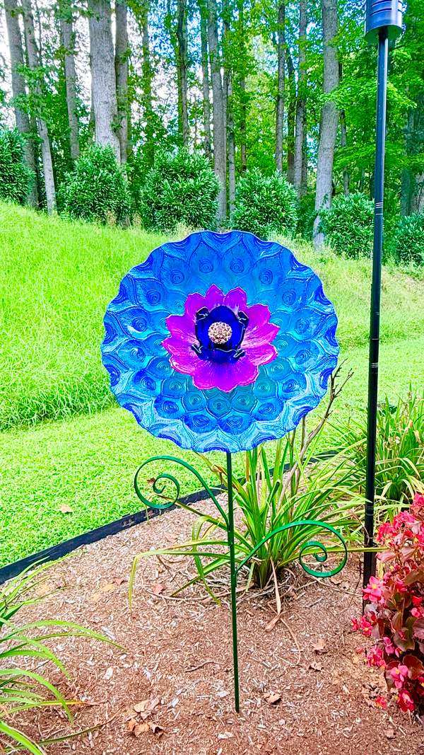 Blue with Purple Center — Large Glass Flower