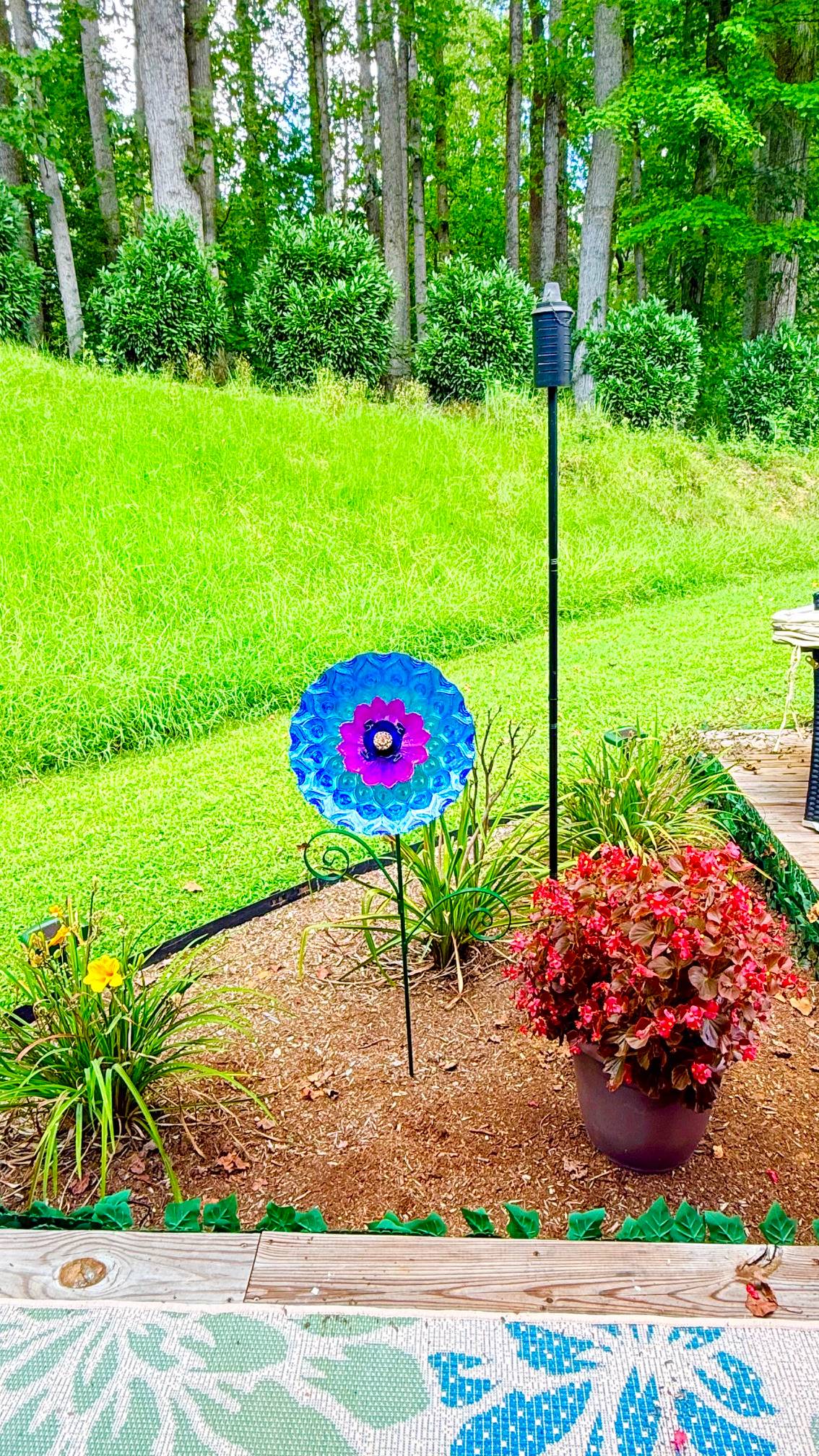 Blue with Purple Center — Large Glass Flower — view 3