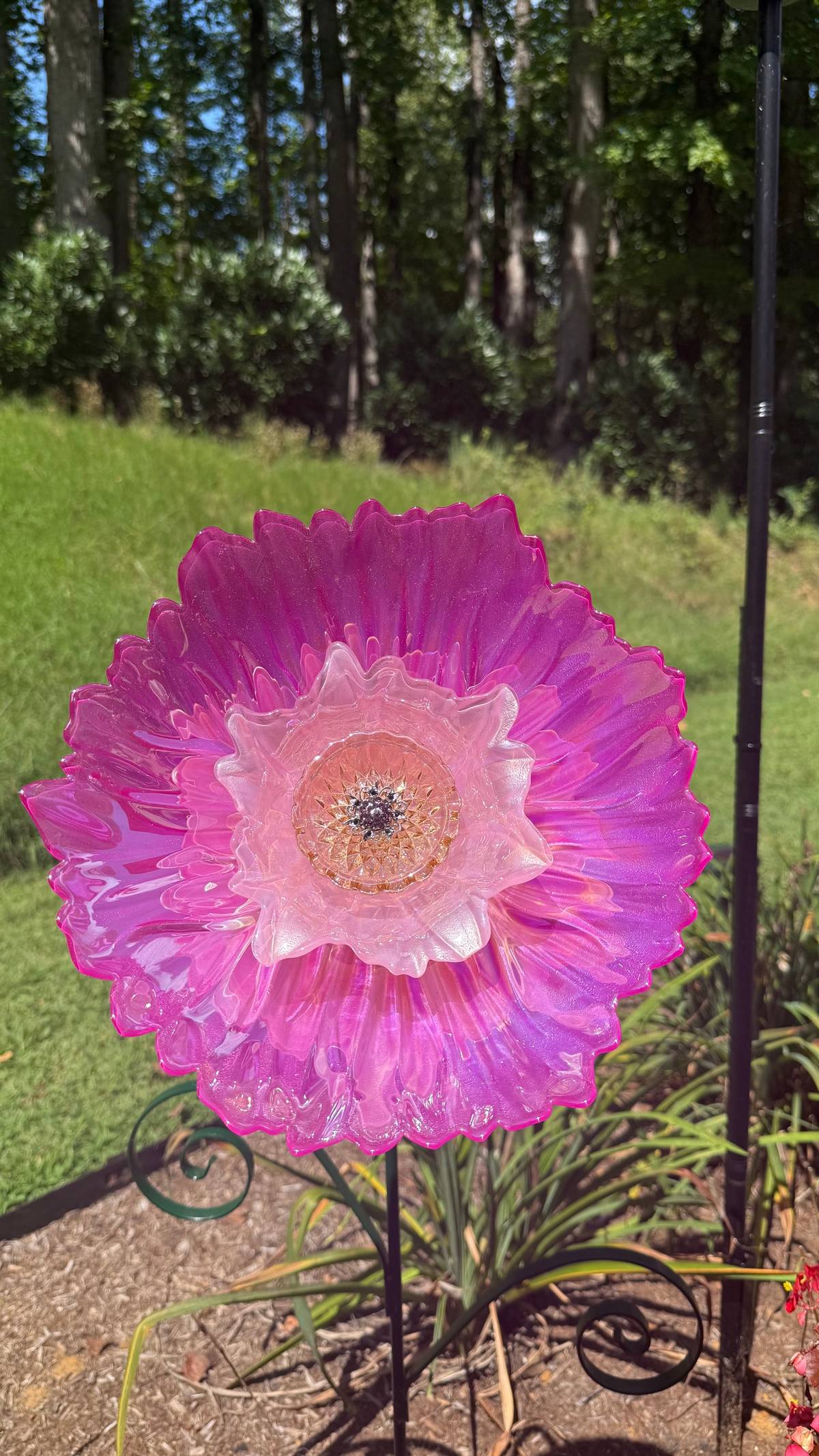 Pink with White Center — Large Glass Flower — view 1