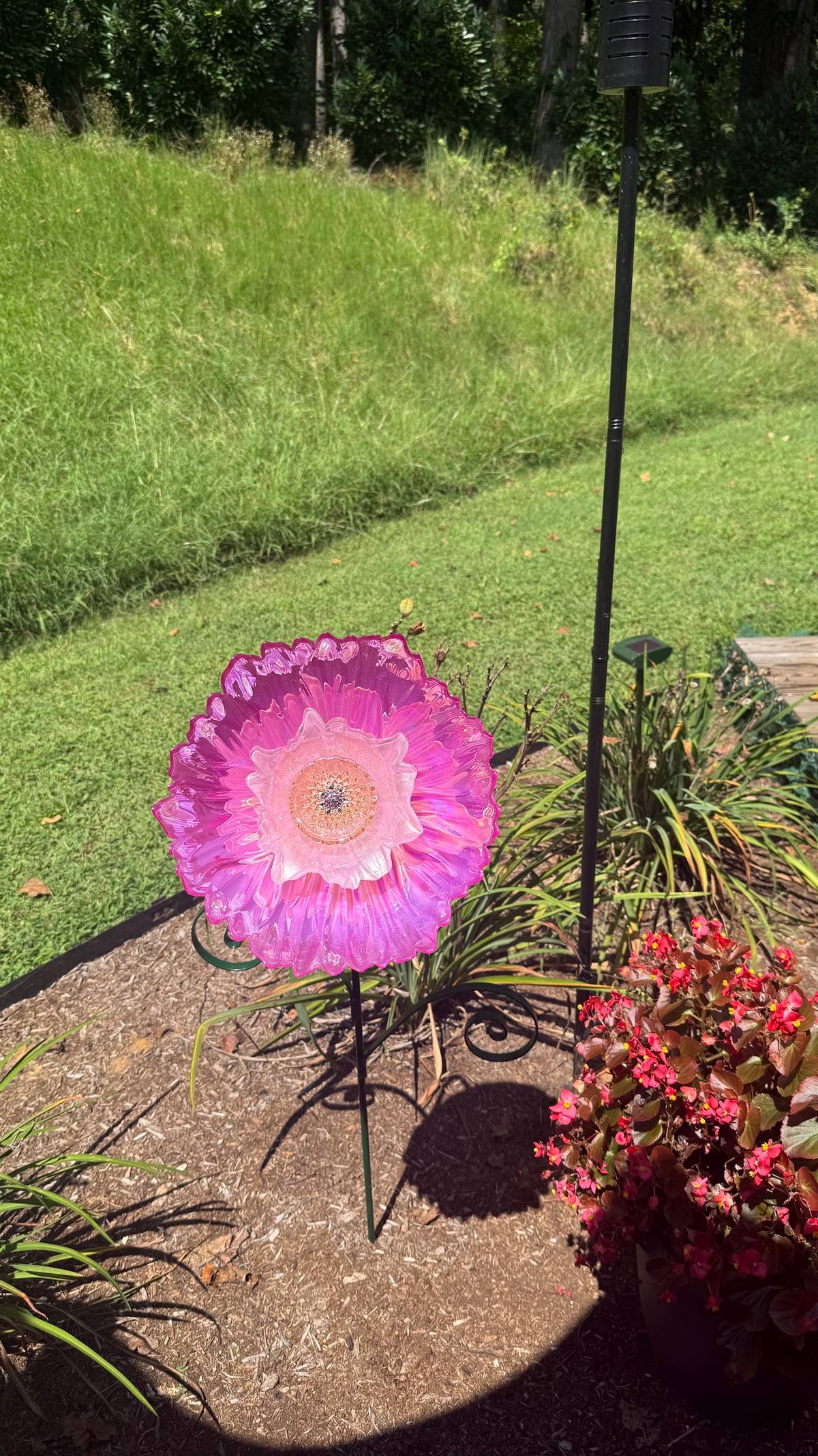 Pink with White Center — Large Glass Flower — view 3