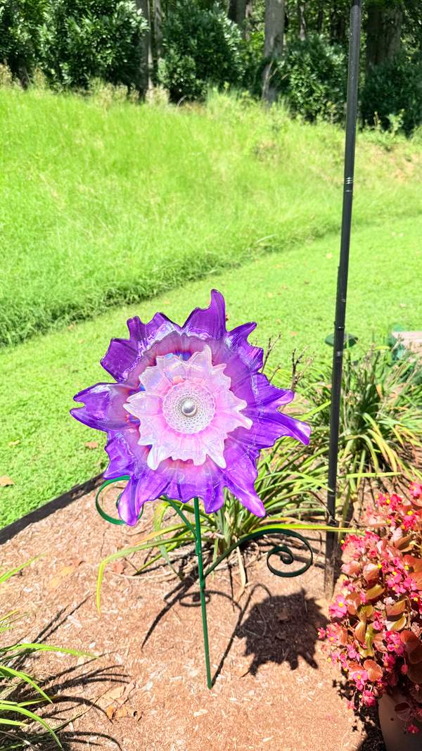 Purple with Light Pink Center — Large Glass Flower