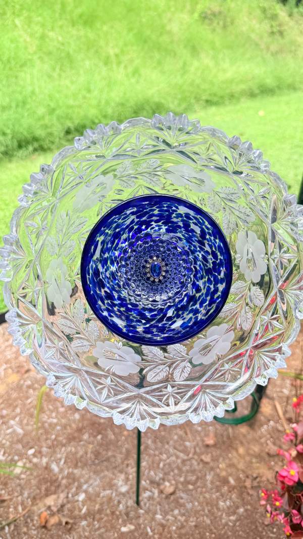 Clear with Blue Center — Large Glass Flower