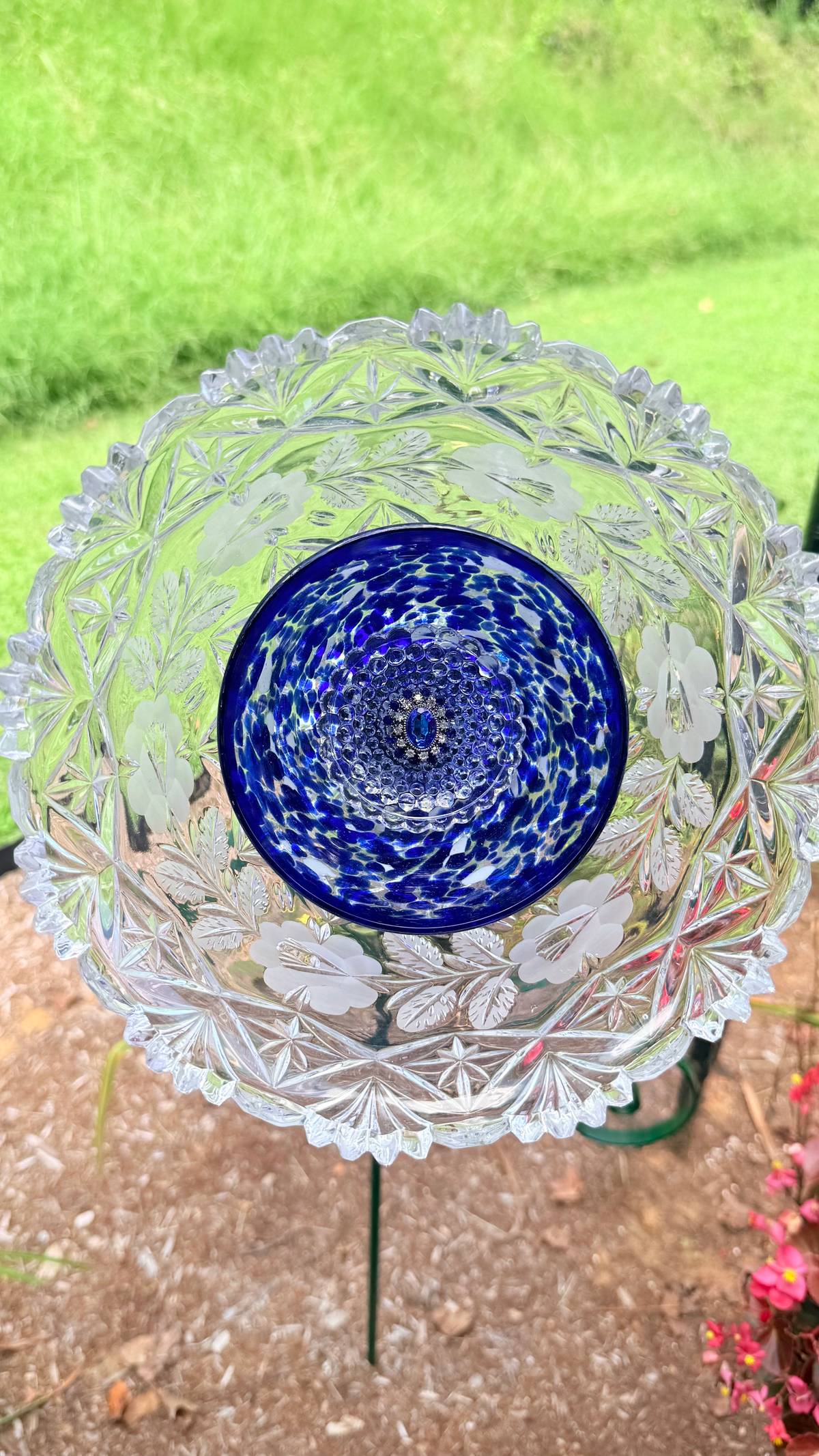 Clear with Blue Center — Large Glass Flower — view 1