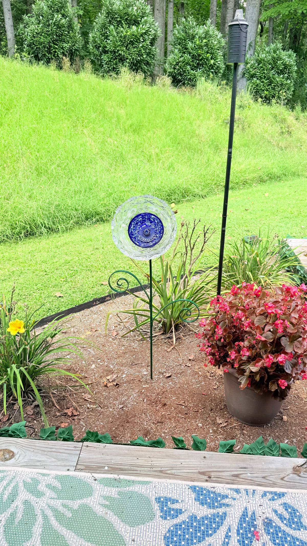 Clear with Blue Center — Large Glass Flower — view 2