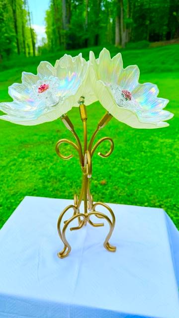 White — Metal Table Stand Glass Flower — view 1