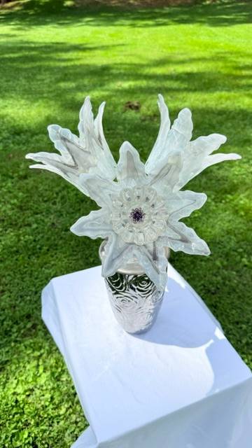 White — Metal Vase Glass Flower — view 2