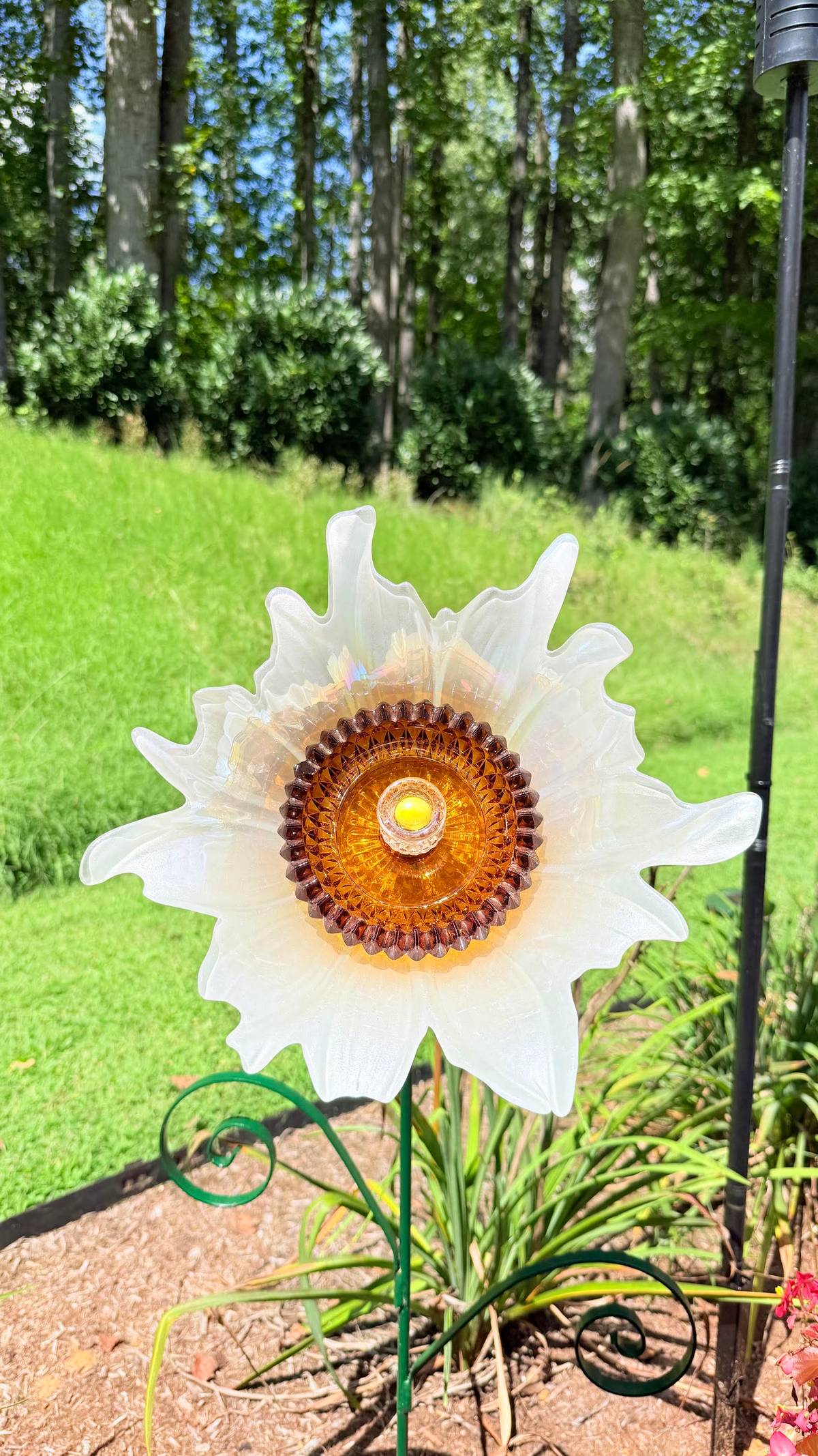 White with Orange Center — Large Glass Flower — view 1