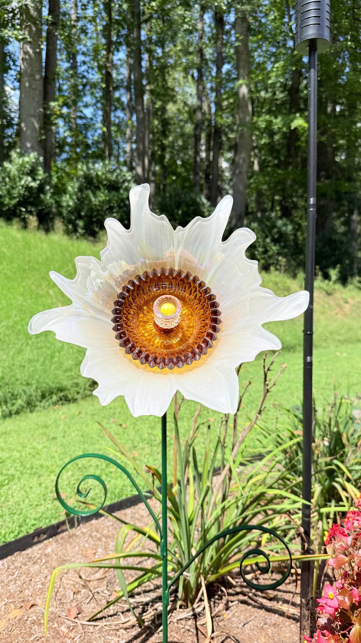 White with Orange Center — Large Glass Flower — view 2
