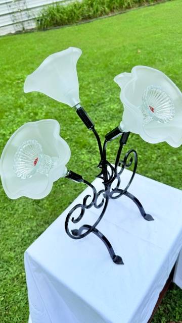 White — Quad Table Stand Glass Flower — view 3