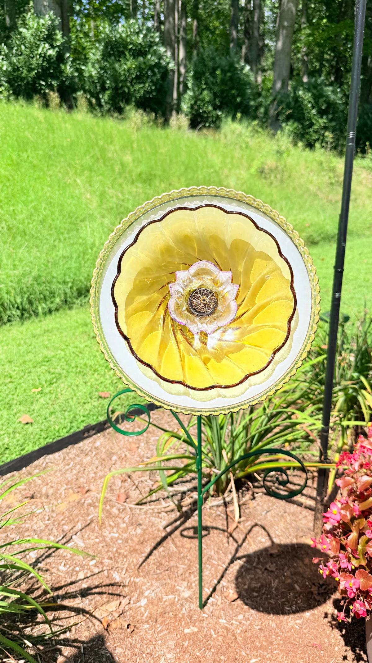 White with Yellow Center — Large Glass Flower — view 2