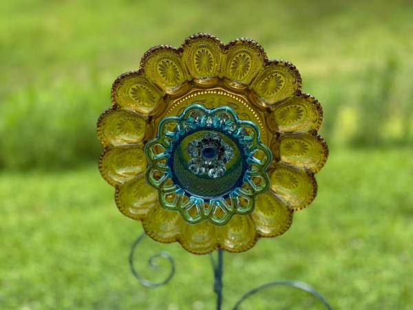 Amber with Turquoise Center — Large Glass Flower